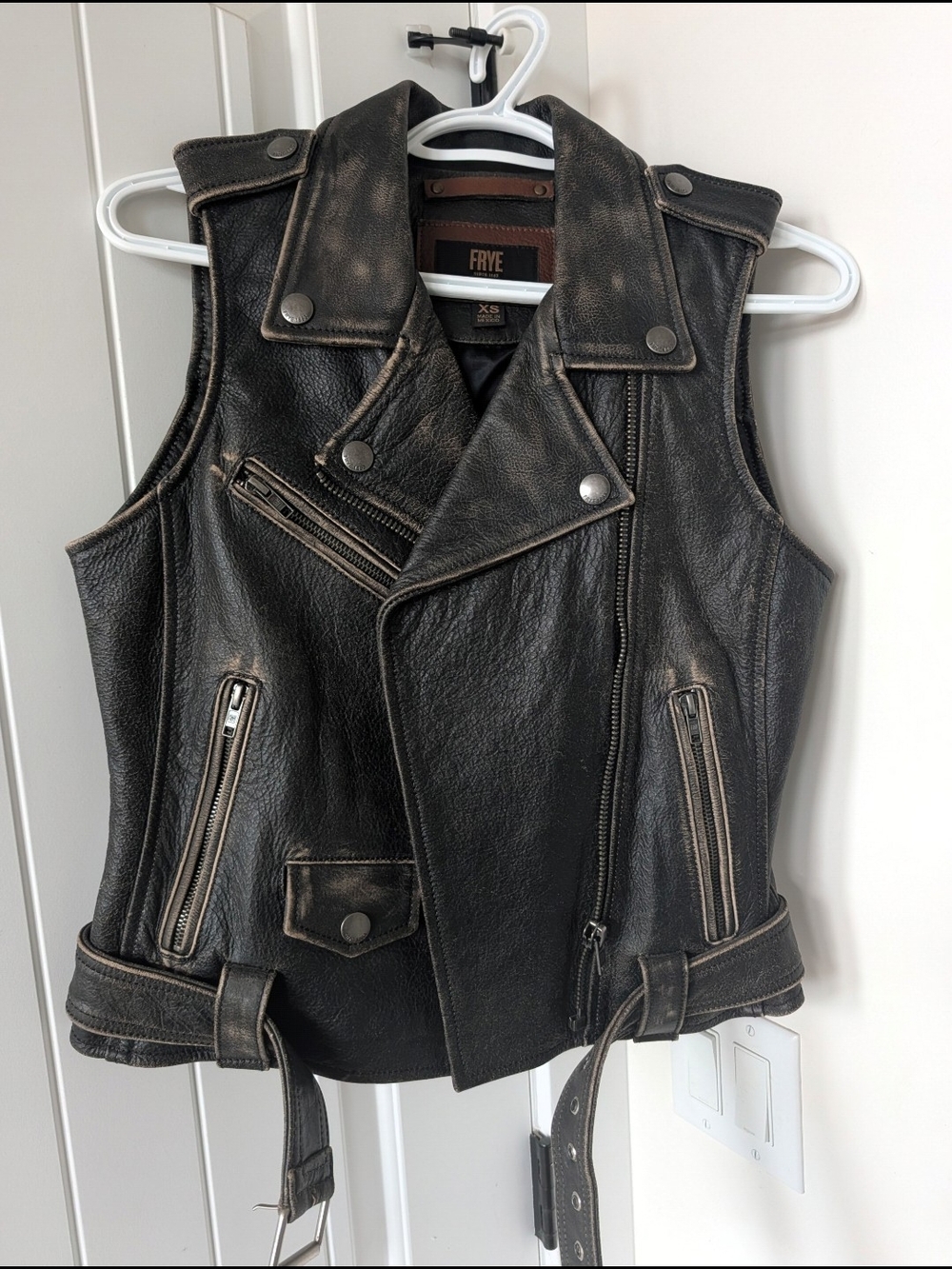 FRYE Women's Black Leather Moto Vest